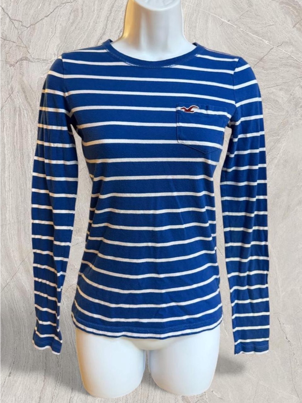 Y2K Hollister Striped Long Sleeve Pocket Tee Preppy 2000s Top